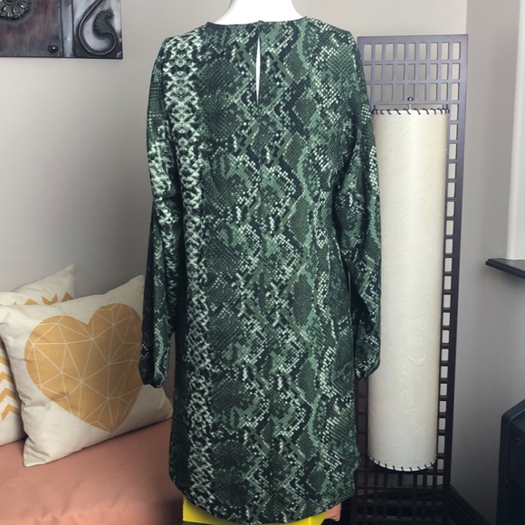 H&M Green Snakeskin Long Sleeve Shift Dress Size 2 - Picture 8 of 14